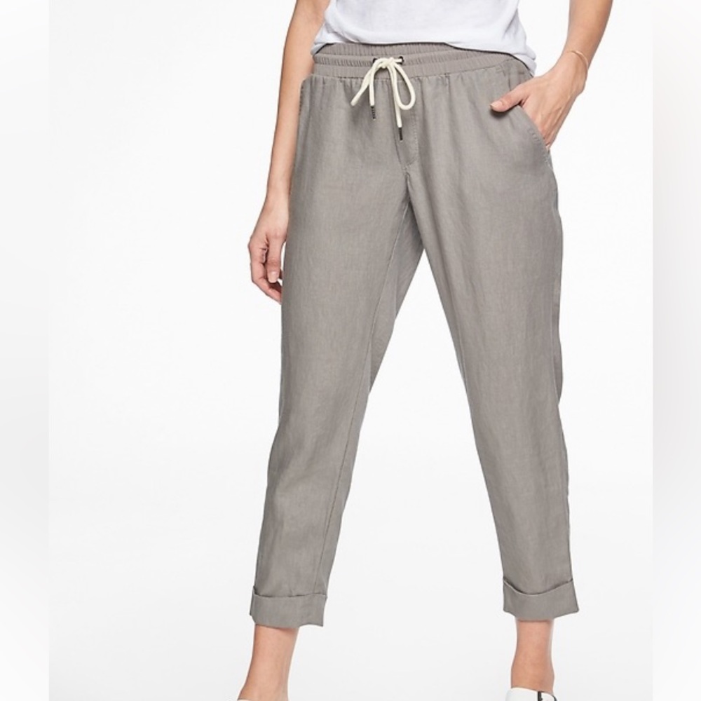 Athleta Bali 100% Linen Ankle Pants Gray sz 6 175799